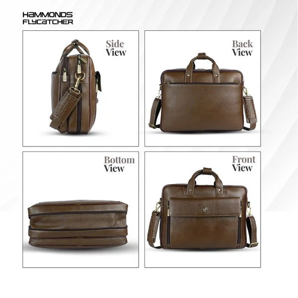 Genuine Leather Expandable Laptop Bag for Men with Adjustable Strap - Fits Upto 15.6" Laptop/MacBook- 1 Year Warranty