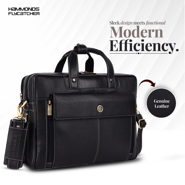 Genuine Leather Expandable Laptop Bag for Men with Adjustable Strap - Fits Upto 15.6" Laptop/MacBook- 1 Year Warranty