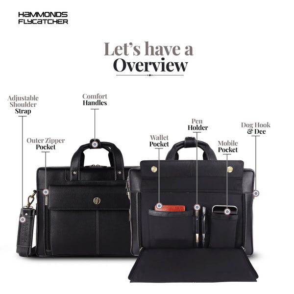 Genuine Leather Expandable Laptop Bag for Men with Adjustable Strap - Fits Upto 15.6" Laptop/MacBook- 1 Year Warranty