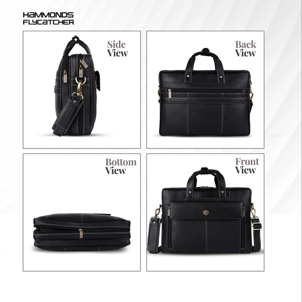 Genuine Leather Expandable Laptop Bag for Men with Adjustable Strap - Fits Upto 15.6" Laptop/MacBook- 1 Year Warranty