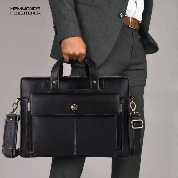 Genuine Leather Expandable Laptop Bag for Men with Adjustable Strap - Fits Upto 15.6" Laptop/MacBook- 1 Year Warranty