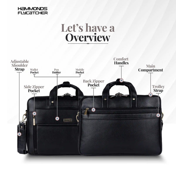 Genuine Leather Expandable Laptop Bag for Men with Adjustable Strap - Fits Upto 15.6" Laptop/MacBook- 1 Year Warranty