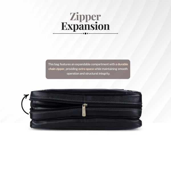 Genuine Leather Expandable Laptop Bag for Men with Adjustable Strap - Fits Upto 15.6" Laptop/MacBook- 1 Year Warranty