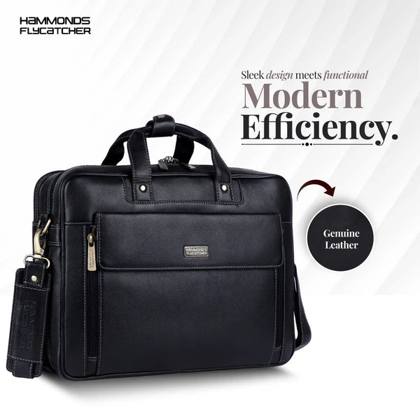 Genuine Leather Expandable Laptop Bag for Men with Adjustable Strap - Fits Upto 15.6" Laptop/MacBook- 1 Year Warranty