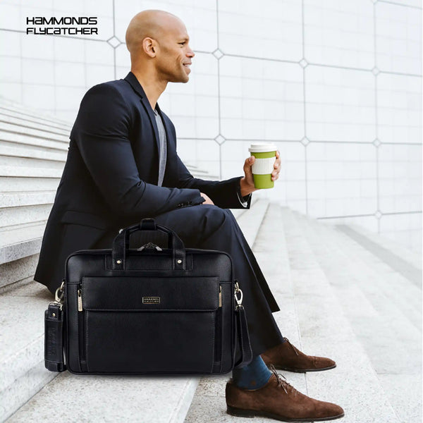 Genuine Leather Expandable Laptop Bag for Men with Adjustable Strap - Fits Upto 15.6" Laptop/MacBook- 1 Year Warranty