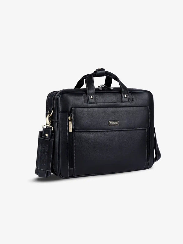 Genuine Leather Expandable Laptop Bag for Men with Adjustable Strap - Fits Upto 15.6" Laptop/MacBook- 1 Year Warranty
