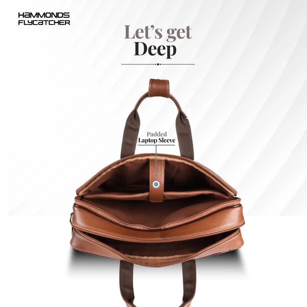 Genuine Leather Expandable Laptop Bag for Men with Adjustable Strap - Fits Upto 15.6" Laptop/MacBook- 1 Year Warranty