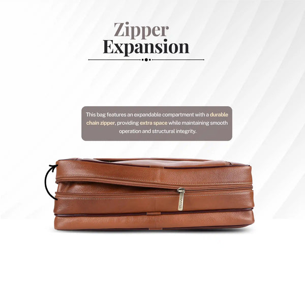Genuine Leather Expandable Laptop Bag for Men with Adjustable Strap - Fits Upto 15.6" Laptop/MacBook- 1 Year Warranty