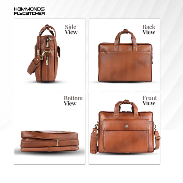 Genuine Leather Expandable Laptop Bag for Men with Adjustable Strap - Fits Upto 15.6" Laptop/MacBook- 1 Year Warranty