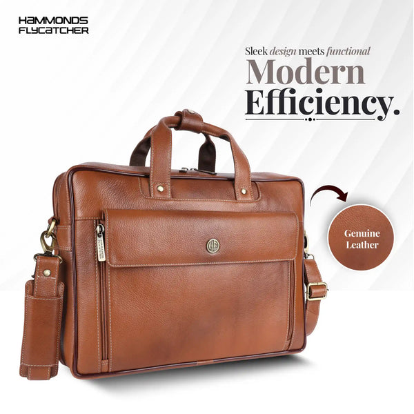 Genuine Leather Expandable Laptop Bag for Men with Adjustable Strap - Fits Upto 15.6" Laptop/MacBook- 1 Year Warranty