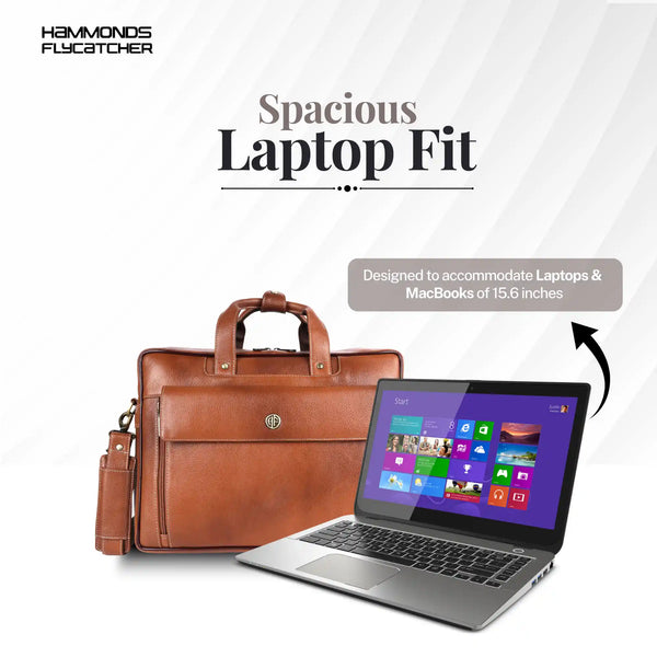 Genuine Leather Expandable Laptop Bag for Men with Adjustable Strap - Fits Upto 15.6" Laptop/MacBook- 1 Year Warranty