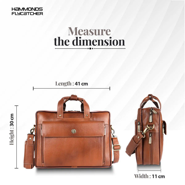 Genuine Leather Expandable Laptop Bag for Men with Adjustable Strap - Fits Upto 15.6" Laptop/MacBook- 1 Year Warranty