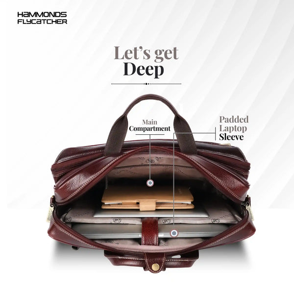 Laptop Bag for Men - Genuine Leather - Fits Upto 15.6 Inch Laptop