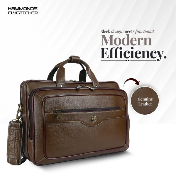 Laptop Bag for Men - Genuine Leather - Fits Upto 15.6 Inch Laptop