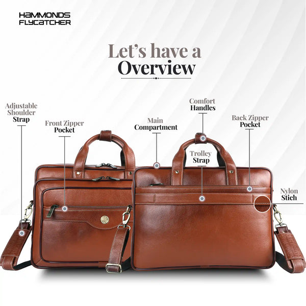 Laptop Bag for Men - Genuine Leather - Fits Upto 15.6 Inch Laptop