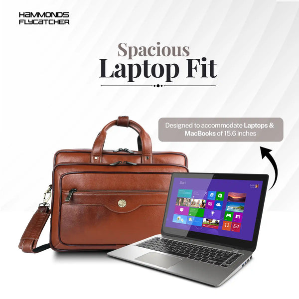 Laptop Bag for Men - Genuine Leather - Fits Upto 15.6 Inch Laptop
