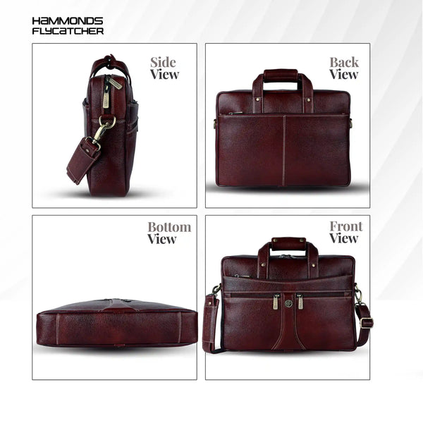 Leather Laptop Office Bag for Men - Messenger Shoulder Bag - Fits 14/15.6 Inch Laptop