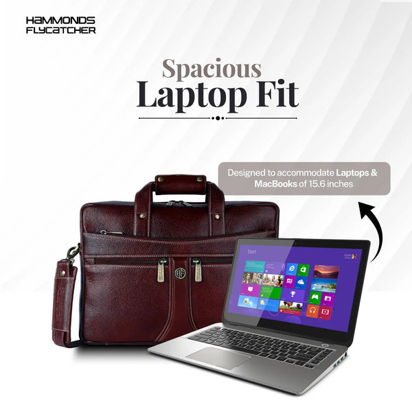 Leather Laptop Office Bag for Men - Messenger Shoulder Bag - Fits 14/15.6 Inch Laptop