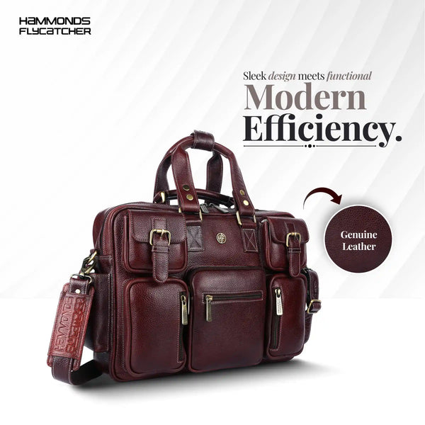 Premium Laptop Bag for Men - Office & Regulars Use - Genuine Leather - Fits for 14-15.6 Inch Laptops