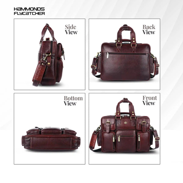 Premium Laptop Bag for Men - Office & Regulars Use - Genuine Leather - Fits for 14-15.6 Inch Laptops
