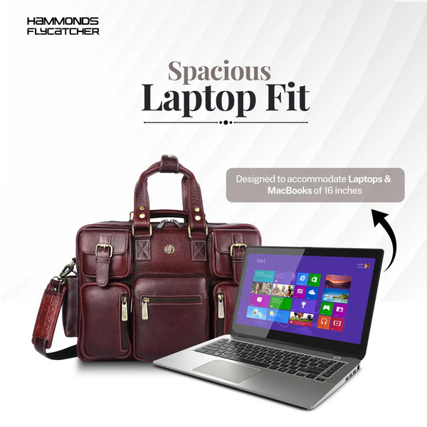 Premium Laptop Bag for Men - Office & Regulars Use - Genuine Leather - Fits for 14-15.6 Inch Laptops
