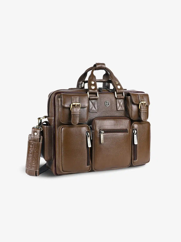 Premium Laptop Bag for Men - Office & Regulars Use - Genuine Leather - Fits for 14-15.6 Inch Laptops
