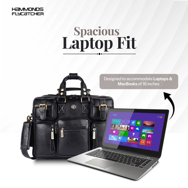 Premium Laptop Bag for Men - Office & Regulars Use - Genuine Leather - Fits for 14-15.6 Inch Laptops