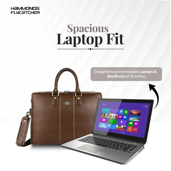 Laptop Shoulder Bag for Men- Genuine Leather Bag With Multiple Compartments- 1 Year Warranty