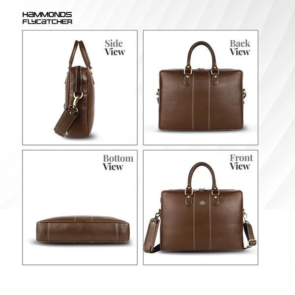 Laptop Shoulder Bag for Men- Genuine Leather Bag With Multiple Compartments- 1 Year Warranty