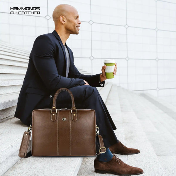 Laptop Shoulder Bag for Men- Genuine Leather Bag With Multiple Compartments- 1 Year Warranty