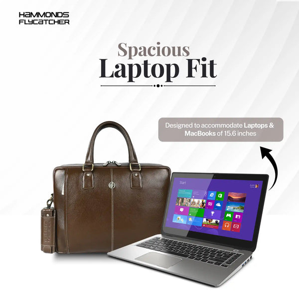 Genuine Leather Laptop Bag for Men - Office Bag, Brushwood - Fits Up to 15.6 Inch Laptop/MacBook - Shoulder