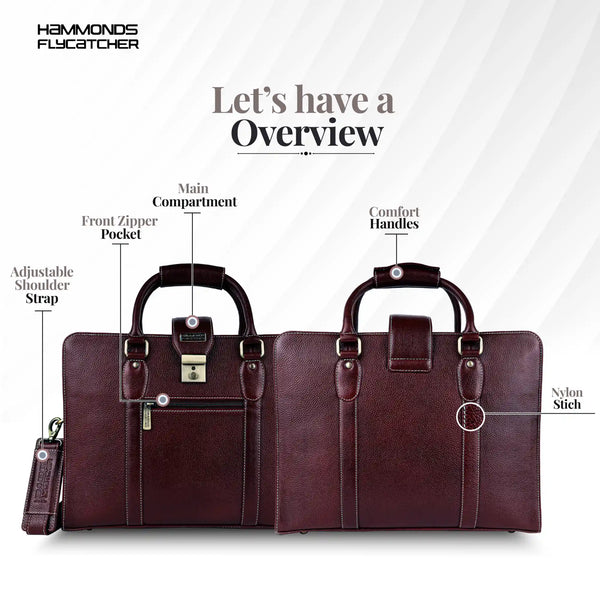 Leather Luxury Laptop Bag For Men With Adjustable & Removable Shoulder Strap