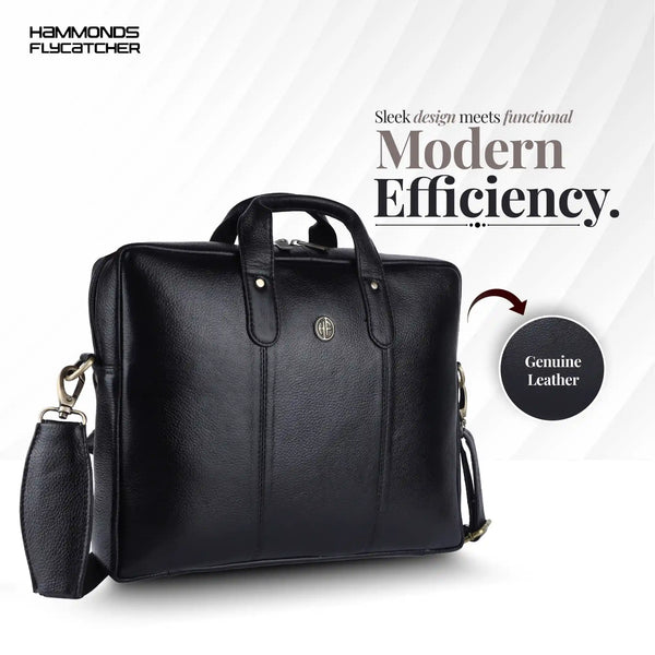 Laptop Bag for Men - Genuine Leather Office Bag - Fits 14/15.6 Inch Laptop - Black