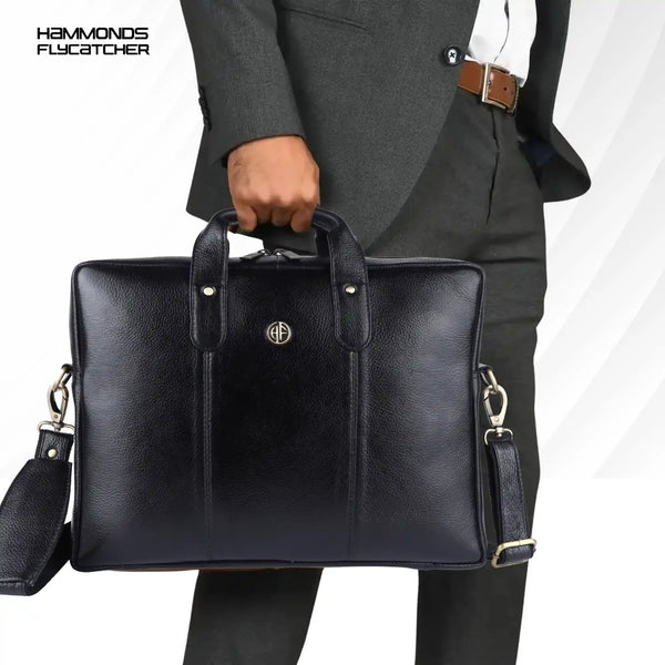 Laptop Bag for Men - Genuine Leather Office Bag - Fits 14/15.6 Inch Laptop - Black