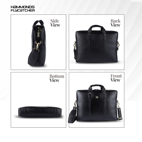 Laptop Bag for Men - Genuine Leather Office Bag - Fits 14/15.6 Inch Laptop - Black