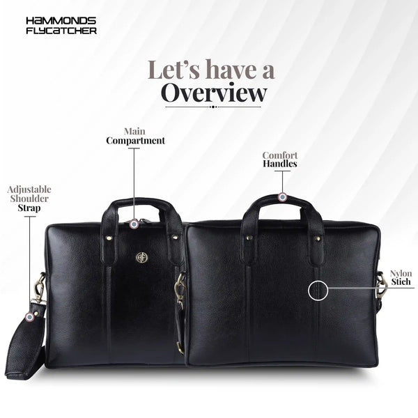Laptop Bag for Men - Genuine Leather Office Bag - Fits 14/15.6 Inch Laptop - Black