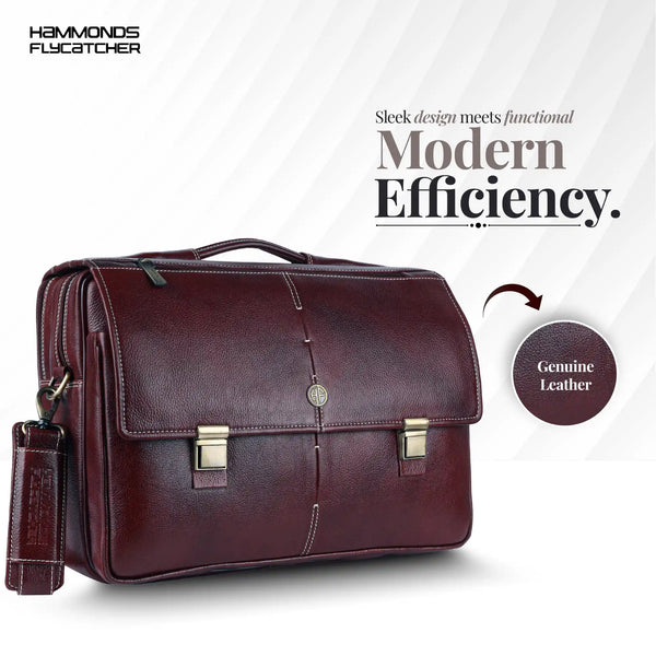 Laptop Bag for Men - Genuine Leather Office Bag, Brown Messenger Bag - Fits 14/15.6 Inch Laptop