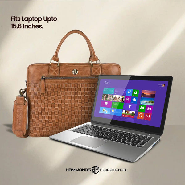 Genuine Leather Office Bag for Men, 15.6" Professional Leather Laptop Bag for Men for Office, Travel, Daily Use, Adjustable Strap & Multi Compartments, 1 Year Warranty