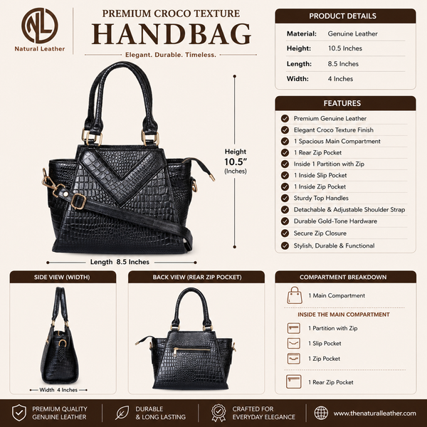 Small Croco Leather Handbag image 3