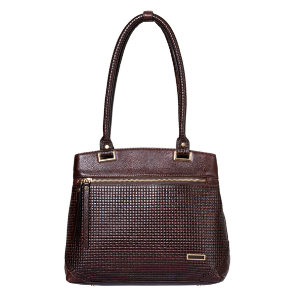 Genuine Leather Handbag Metal chain BG - Brown image